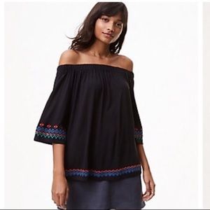 Border Embroidered Off the Shoulder Top